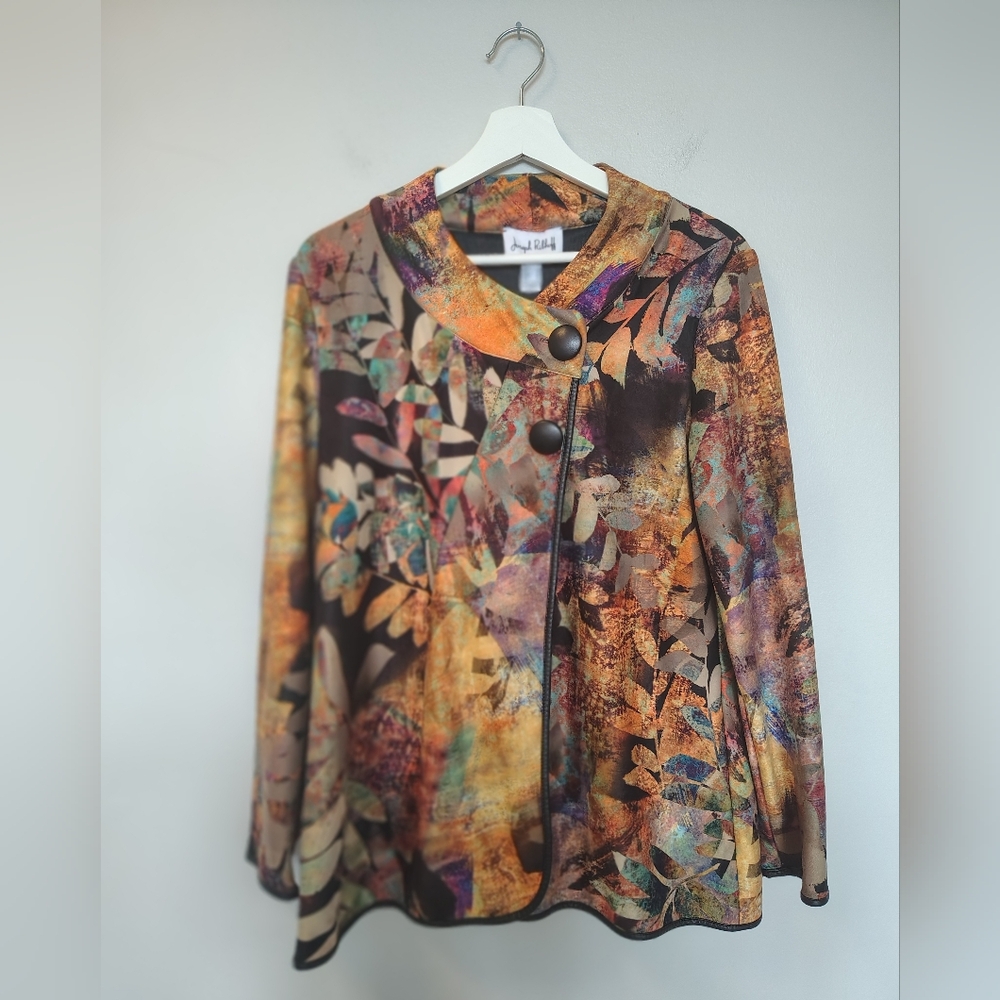Joseph Ribkoff Multicolor Leaf-Print Jacket — Green, Gold, Cream